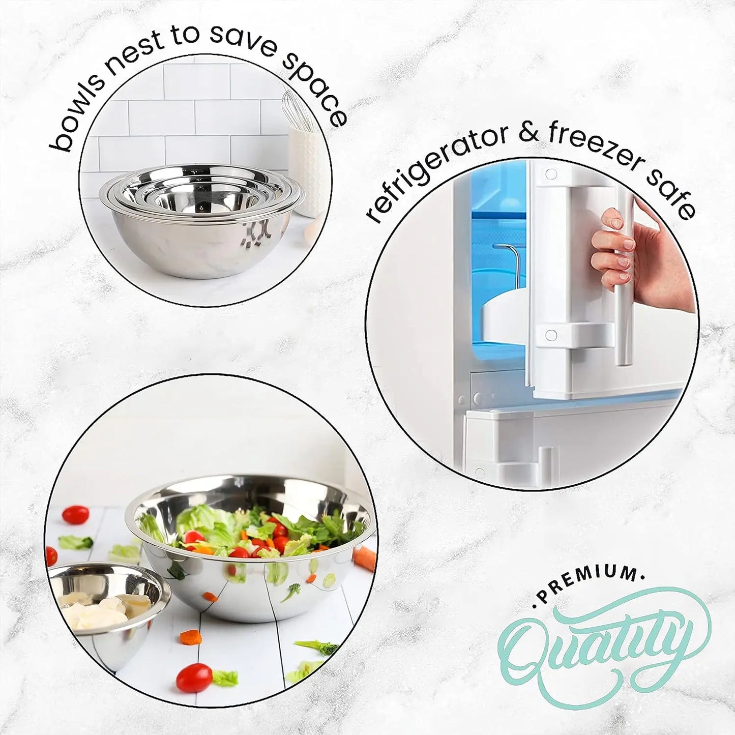Elevate Your Kitchen with WHYSKO's 5-Piece Ecofriendly Stainless Steel Mixing Bowl Set - Perfect for Meal Prep and Food Storage!