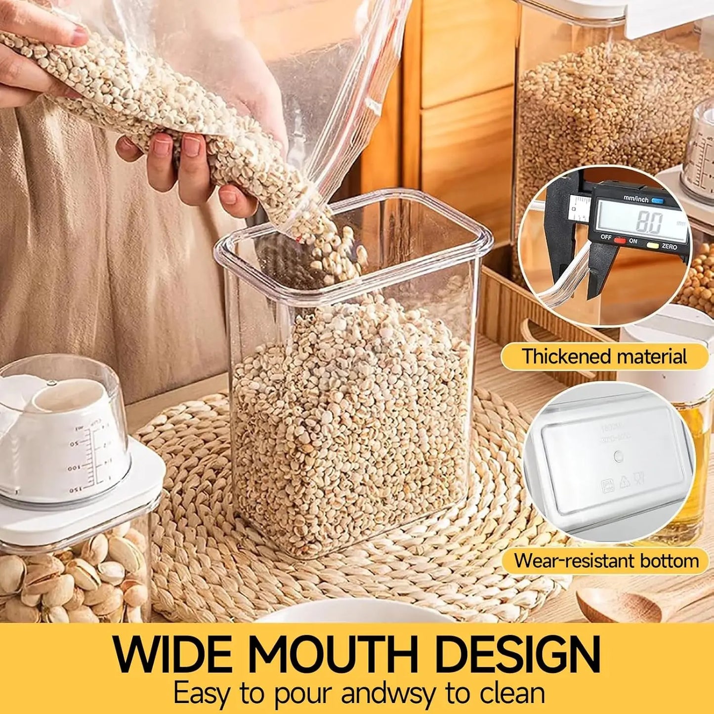 Airtight Reusable Cereal Storage Container Set with Kitchen Organizers (2 Pieces: 2300ml and 1100ml)