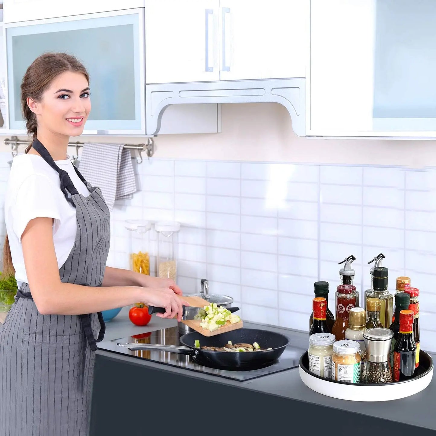 Rotatable Kitchen Spice Rack - Versatile Cabinet Organizer for Seasonings, Oils, Sauces, and Vinegar Bottles