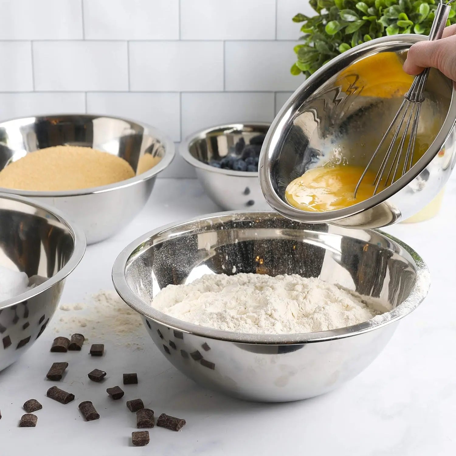 Elevate Your Kitchen with WHYSKO's 5-Piece Ecofriendly Stainless Steel Mixing Bowl Set - Perfect for Meal Prep and Food Storage!