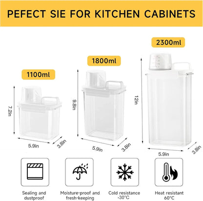 Airtight Reusable Cereal Storage Container Set with Kitchen Organizers (2 Pieces: 2300ml and 1100ml)