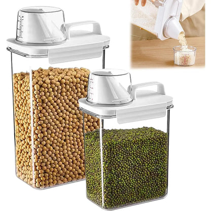 Airtight Reusable Cereal Storage Container Set with Kitchen Organizers (2 Pieces: 2300ml and 1100ml)
