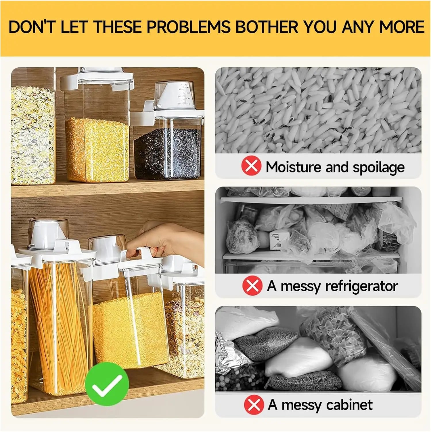 Airtight Reusable Cereal Storage Container Set with Kitchen Organizers (2 Pieces: 2300ml and 1100ml)