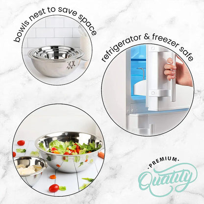 Elevate Your Kitchen with WHYSKO's 5-Piece Ecofriendly Stainless Steel Mixing Bowl Set - Perfect for Meal Prep and Food Storage!