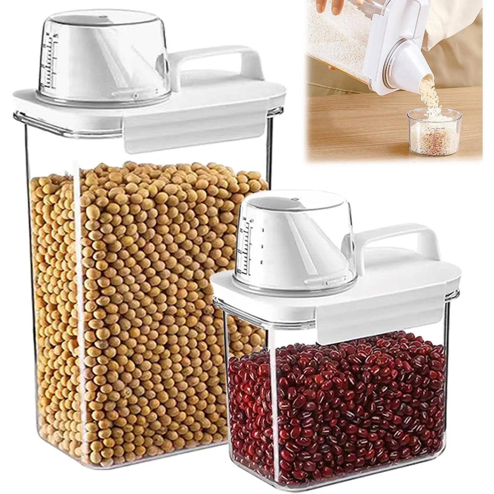 Airtight Reusable Cereal Storage Container Set with Kitchen Organizers (2 Pieces: 2300ml and 1100ml)
