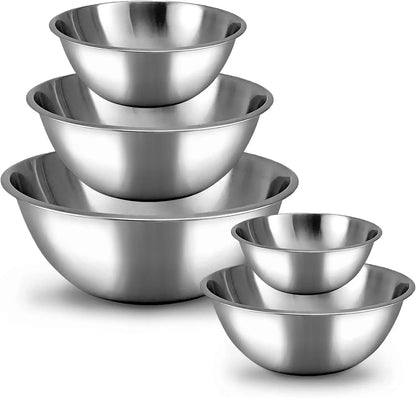 Elevate Your Kitchen with WHYSKO's 5-Piece Ecofriendly Stainless Steel Mixing Bowl Set - Perfect for Meal Prep and Food Storage!