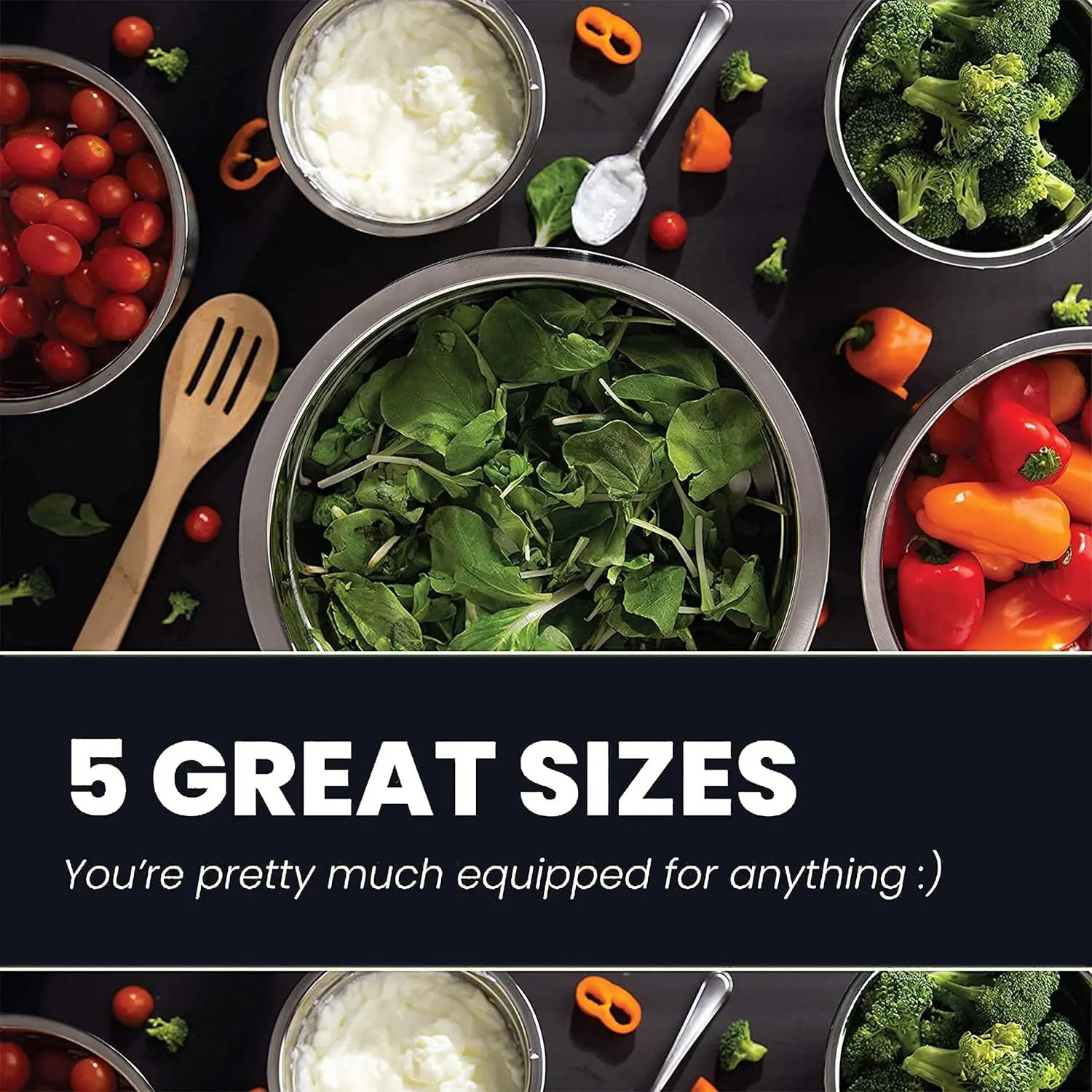 Elevate Your Kitchen with WHYSKO's 5-Piece Ecofriendly Stainless Steel Mixing Bowl Set - Perfect for Meal Prep and Food Storage!