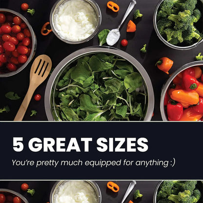 Elevate Your Kitchen with WHYSKO's 5-Piece Ecofriendly Stainless Steel Mixing Bowl Set - Perfect for Meal Prep and Food Storage!