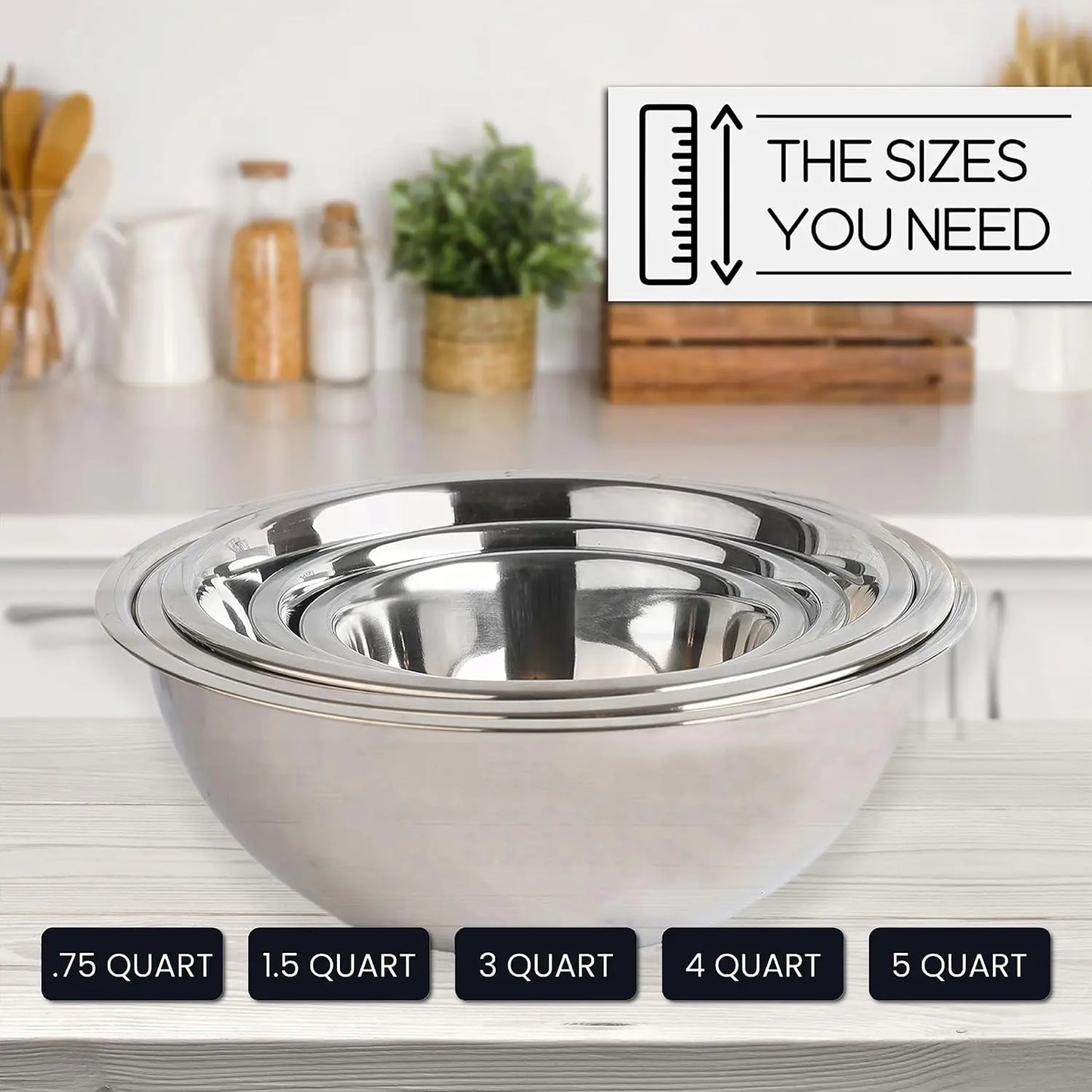 Elevate Your Kitchen with WHYSKO's 5-Piece Ecofriendly Stainless Steel Mixing Bowl Set - Perfect for Meal Prep and Food Storage!