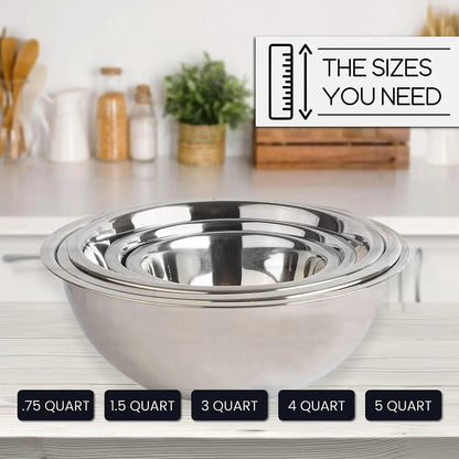 Elevate Your Kitchen with WHYSKO's 5-Piece Ecofriendly Stainless Steel Mixing Bowl Set - Perfect for Meal Prep and Food Storage!