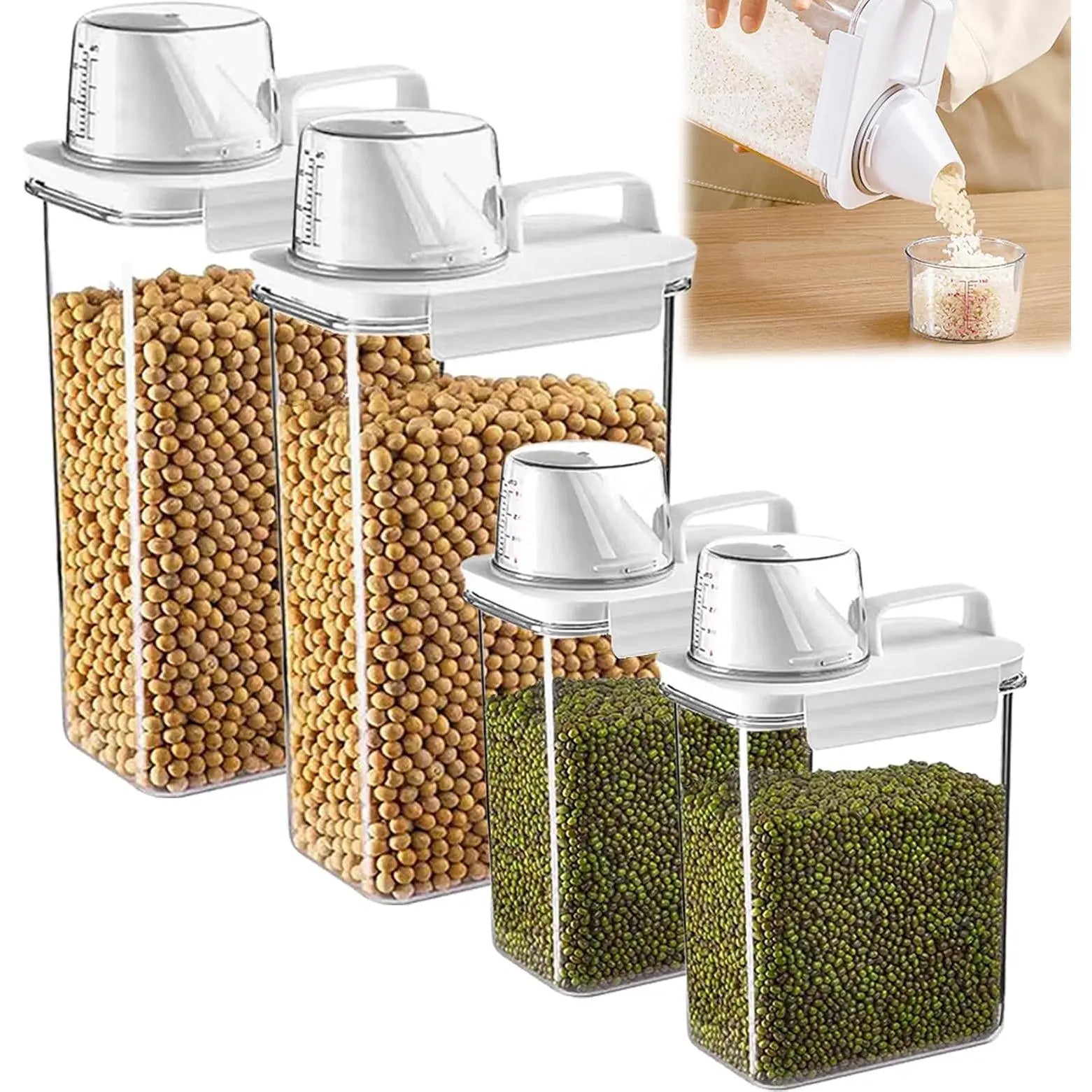 Airtight Reusable Cereal Storage Container Set with Kitchen Organizers (2 Pieces: 2300ml and 1100ml)