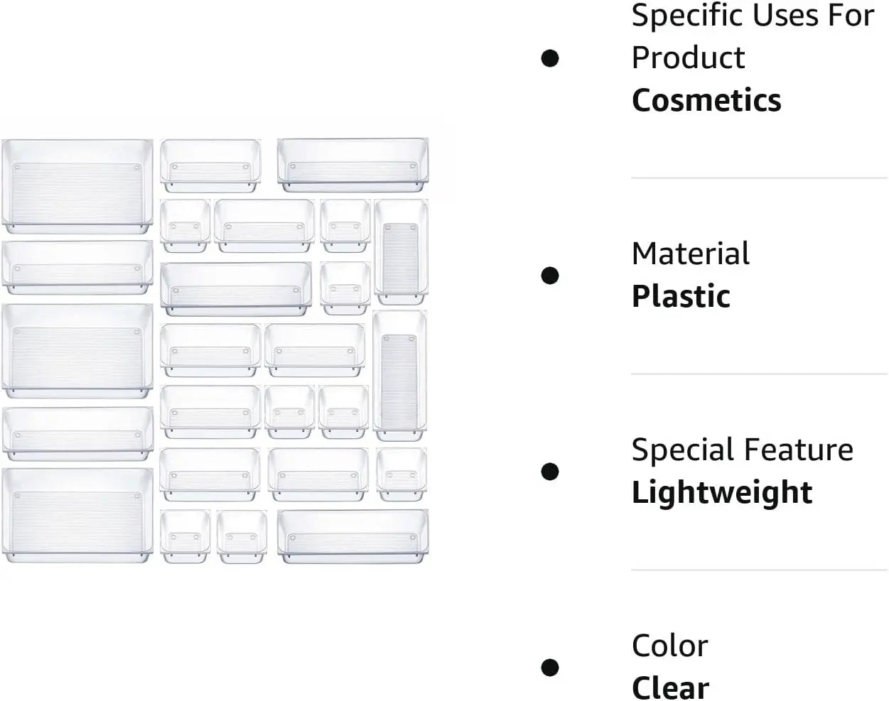 25-Piece Clear Plastic Drawer Organizer Set with Multi-Purpose Trays for Bathroom, Vanity, Kitchen, Closets, and More