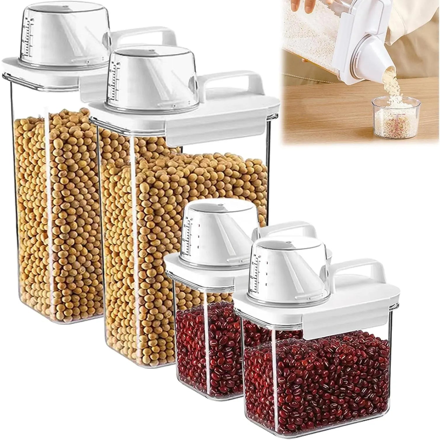 Airtight Reusable Cereal Storage Container Set with Kitchen Organizers (2 Pieces: 2300ml and 1100ml)